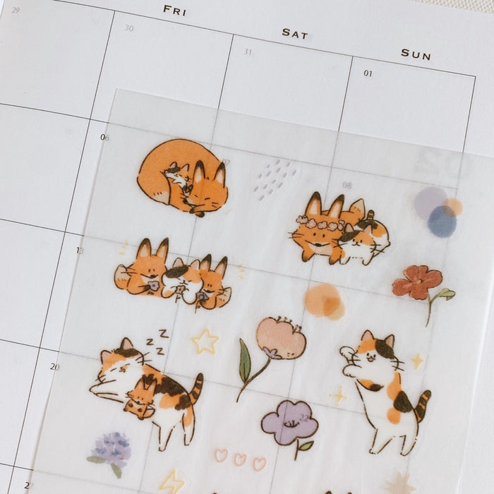 魚餅一隻熊 UBEE Transfer Sticker // Calico Cat and Fox