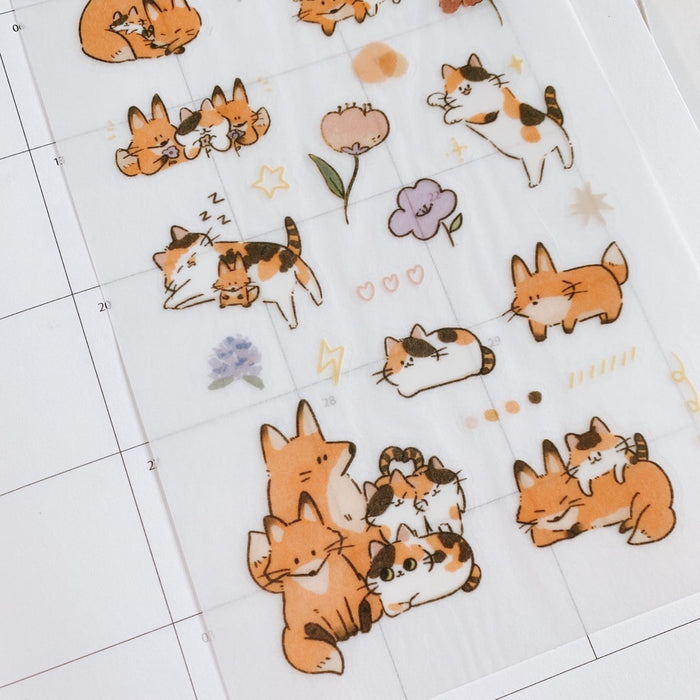 魚餅一隻熊 UBEE Transfer Sticker // Calico Cat and Fox