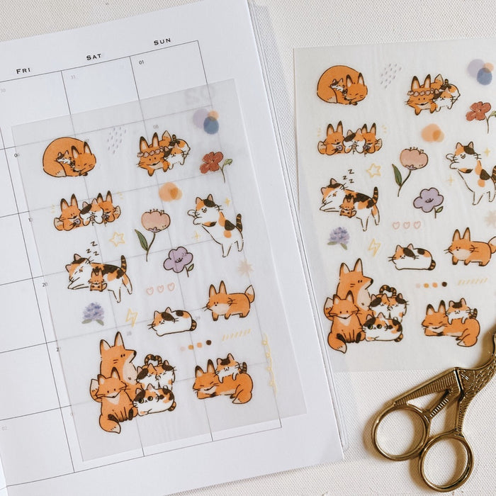 魚餅一隻熊 UBEE Transfer Sticker // Calico Cat and Fox