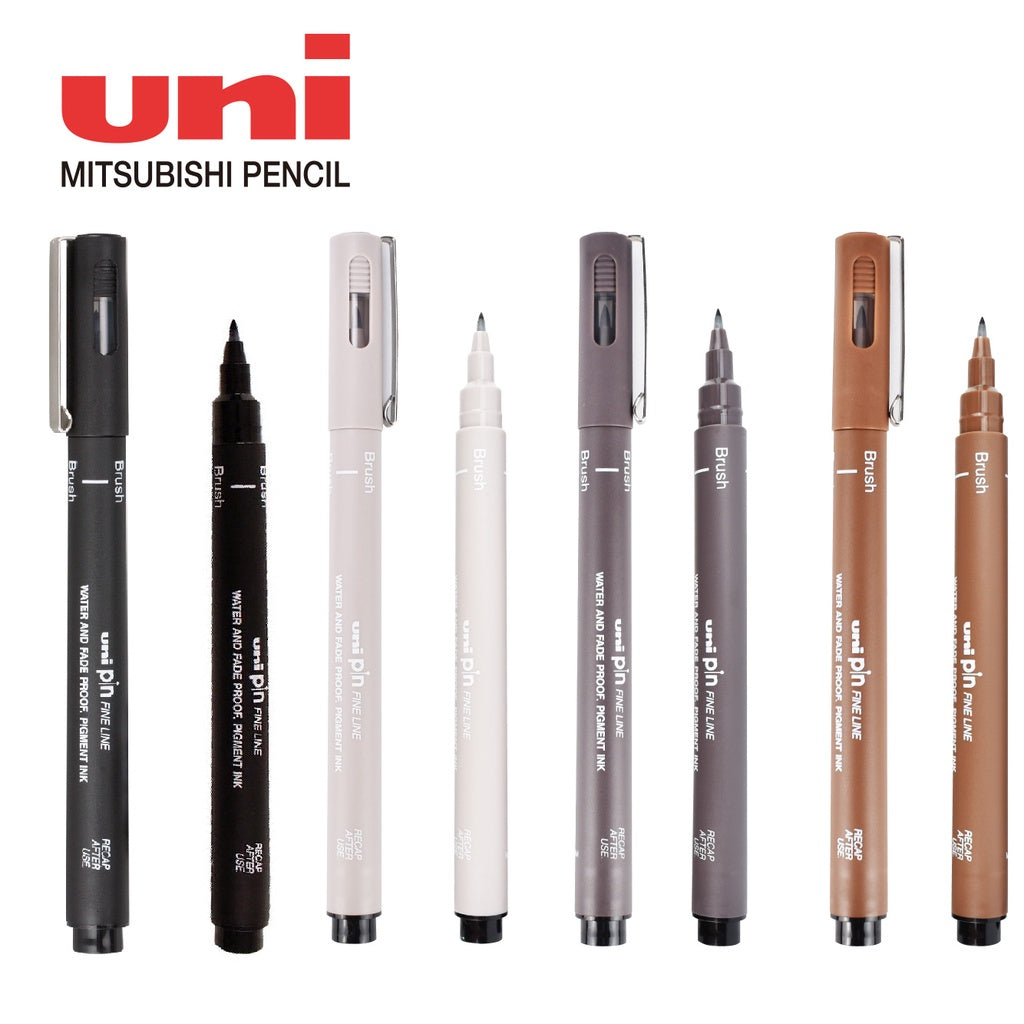 uni PIN Pigment Brush Pen (Sepia/Dark Grey/LightGrey/Black) — Stickerrific