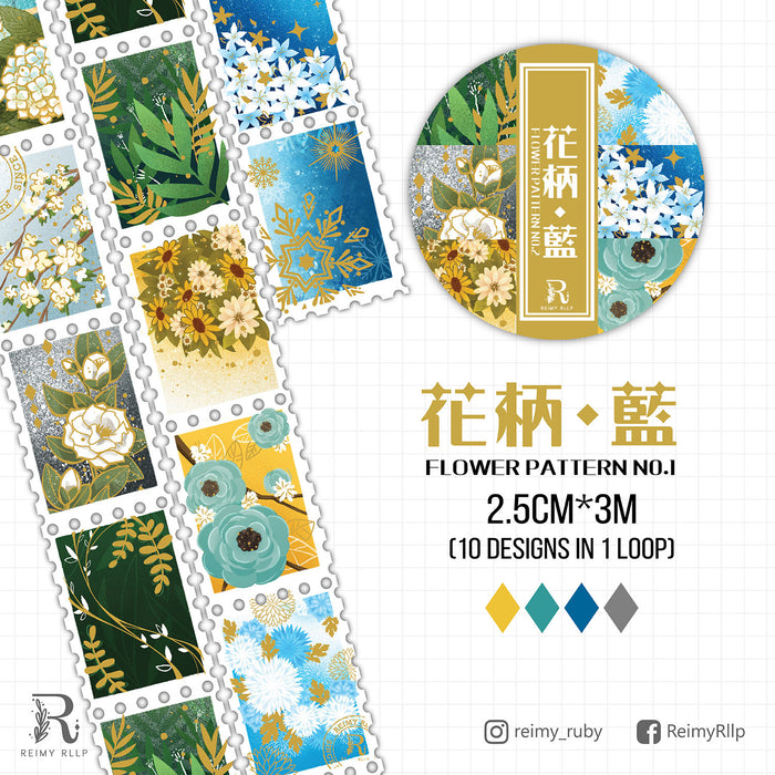 Reimy Gold Foil Stamp Washi Tape // Blue Flower