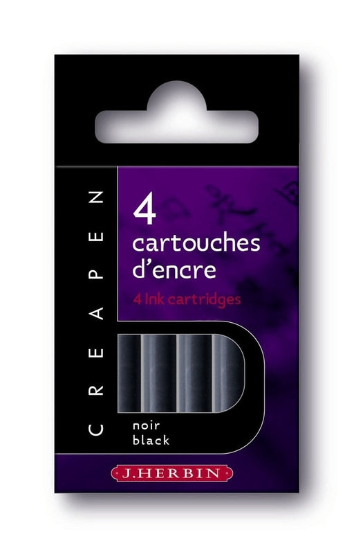 J. Herbin Creapen Refillable Bristle Brush Pen Refill Cartridge - Black - Pack of 4  - Stickerrific