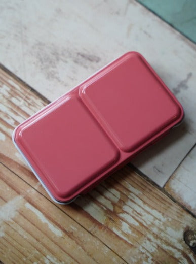 Enamel Metal Box for Watercolour with 24 Half Pans // Coral Red