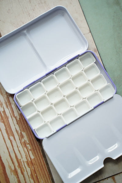 Enamel Metal Box for Watercolour with 24 Half Pans //  Lavender