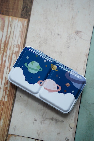 Enamel Metal Box for Watercolour with 24 Half Pans // Pastel Planets