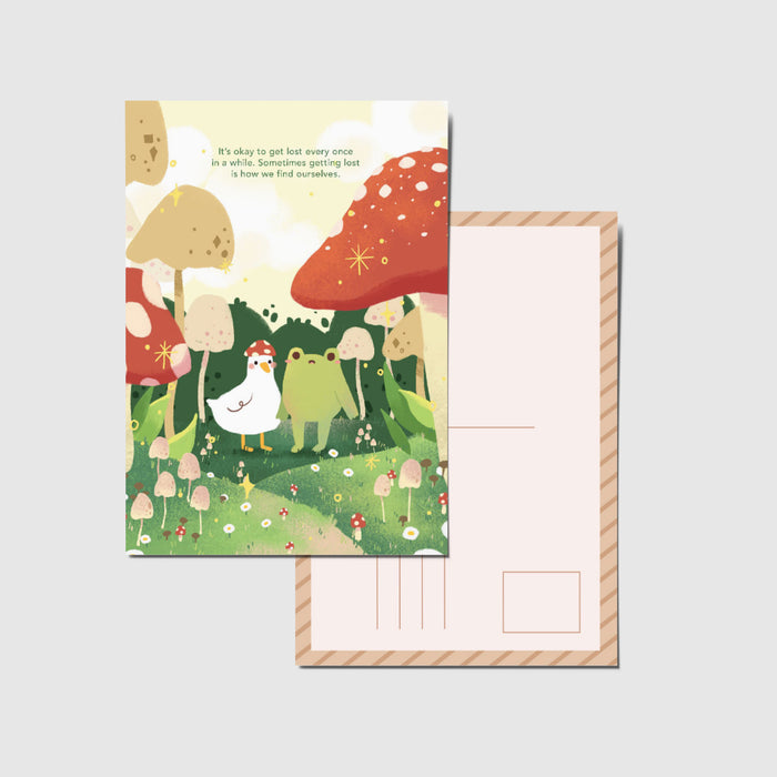 Panda Yoong Postcard // Frog & Ducky Mushroom Field