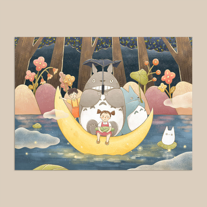 Hann.made Studio Ghibli Series Postcard // Totoro Moon Boat Night Tour