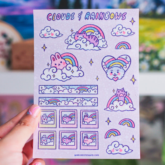 Artsy Jadey Sticker Sheet // Clouds & Rainbows (Holographic)