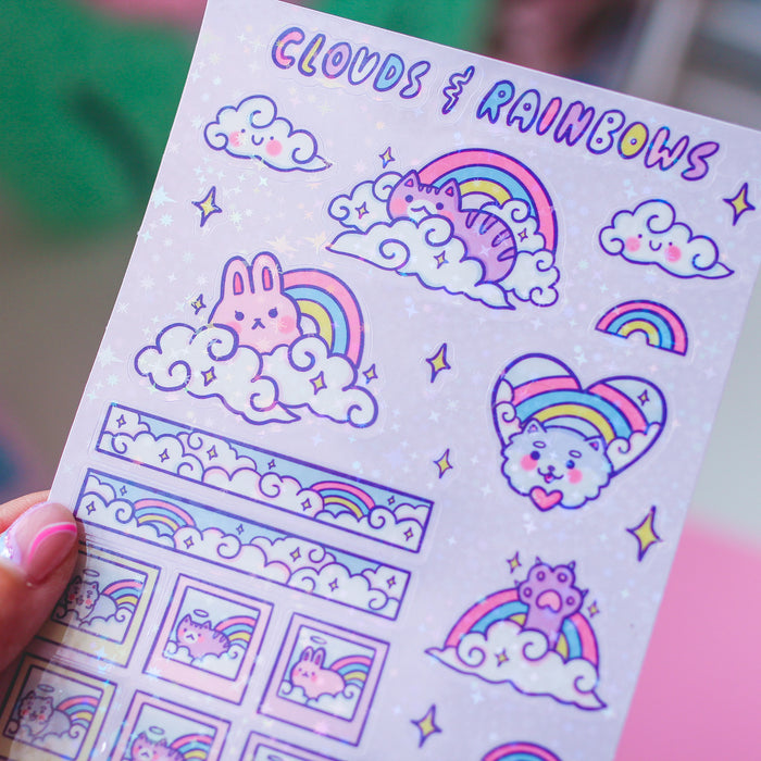 Artsy Jadey Holographic Sticker Sheet // Clouds & Rainbows