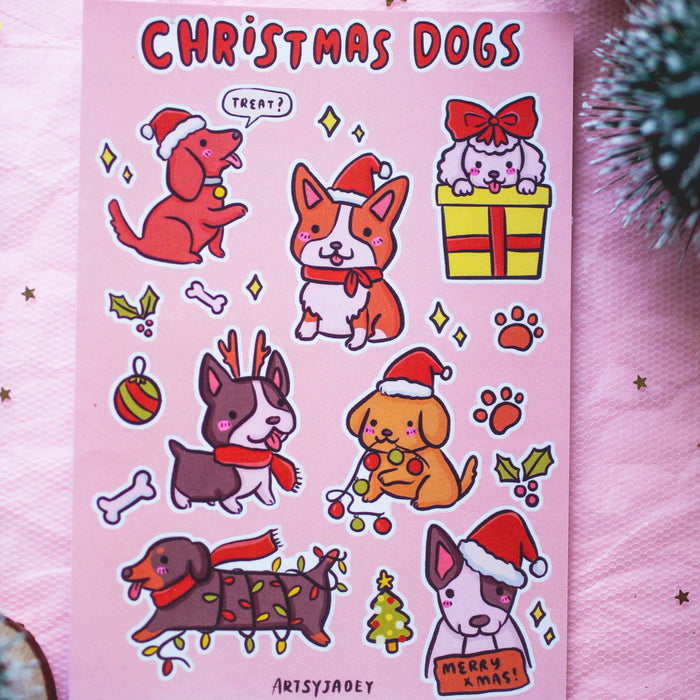 Artsy Jadey Sticker Sheet // Christmas Dogs