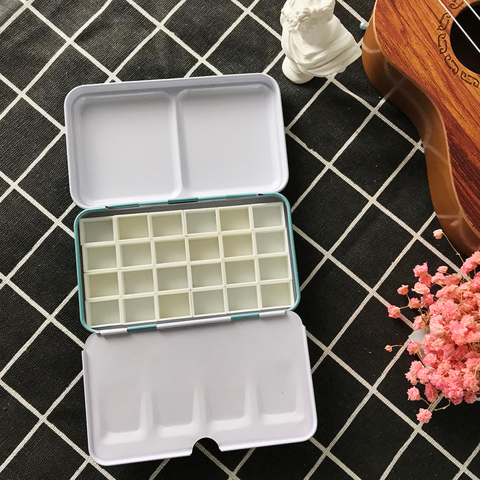 Enamel Metal Box for Watercolour with 24 Half Pans // Creamy Butter