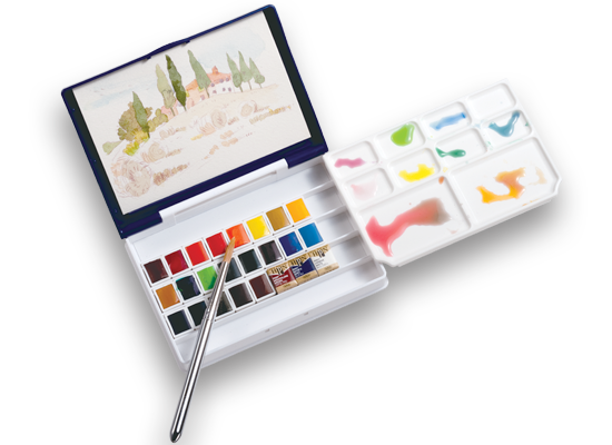 Holbein : Artists' : Watercolour Paint : Half Pan : Palm Plastic Case Set  of 36