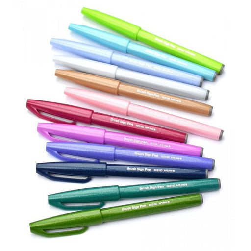 Pentel Touch Sign Pen with brush tip, Set of 6 Pastel Colors (B)
