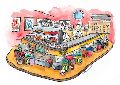 Conveyor Belt Sushi Postcard