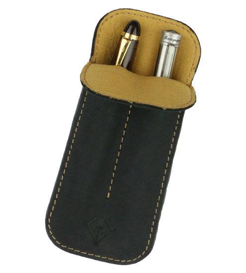 Dee Charles Leather Double Pen Case // Midnight Gold
