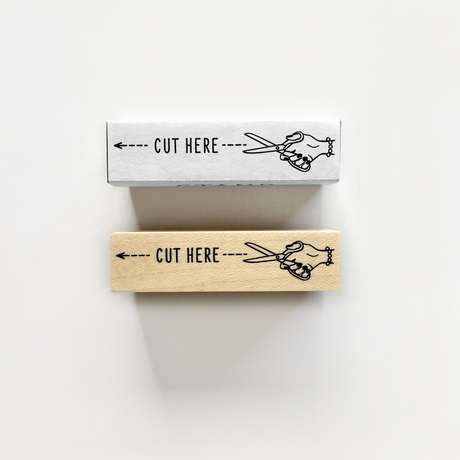 Cut Here Rubber Stamp