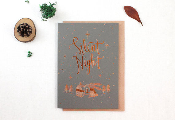 Whimsy Whimsical Christmas Greeting Card - Silent Night (Copper Foil)
