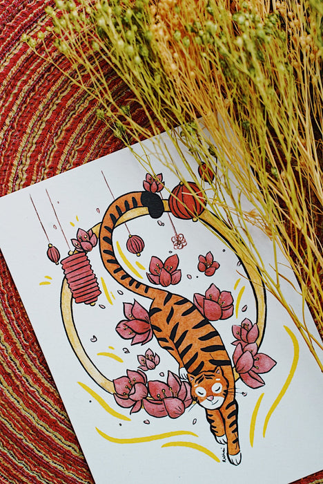 Tiger & Cherry Blossoms Postcard
